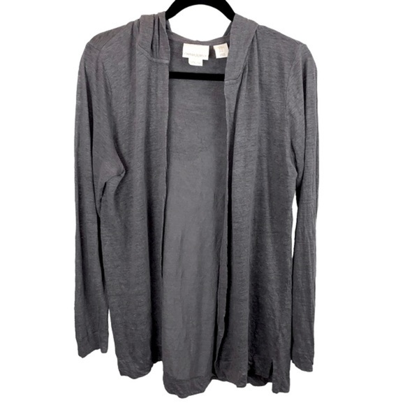 Cynthia Rowley sz M Dark Grey 100% Linen Open Hooded Cardigan Tunic Sweater - Picture 1 of 6